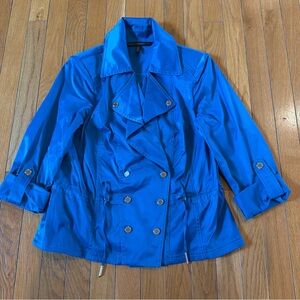 White House Black Market Women's Sz 4 Teal Blazer Button Front Jacket 3/4 Sleeve